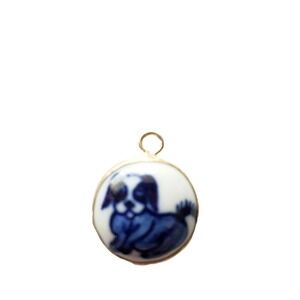 Staffordshire Dog Broken China Charm Blue & White Chinoiserie Porcelain Pendant